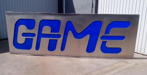 Groote Aluminium Reclamebord ''GAME'', Verzamelen, Merken en Reclamevoorwerpen, Reclamebord, Ophalen of Verzenden