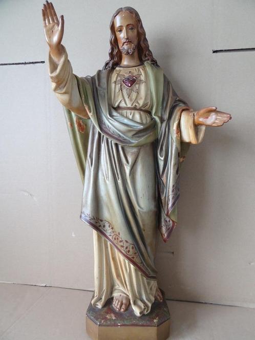 Groot antiek gipsen Jezusbeeld 66cm opknapper Afhaalprijs49e, Antiek en Kunst, Antiek | Religieuze voorwerpen, Ophalen of Verzenden