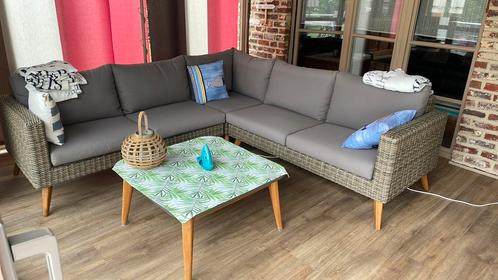 Ensemble de jardin - 6 personnes, Tuin en Terras, Tuinsets en Loungesets, Zo goed als nieuw, Tuinset, Hout, 6 zitplaatsen, Bijzettafel