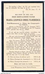 Bp.Vloebergs Maria. ° Hoogstraten 1877 † Zoerle-Parwijs 1937, Verzamelen, Bidprentjes en Rouwkaarten, Ophalen of Verzenden, Bidprentje