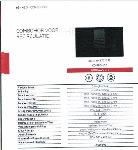 COMBI-HOB - KOOKPLAAT / AFZUIGING AEG, Electroménager, Tables de cuisson, Neuf, Encastré, 4 zones de cuisson, Enlèvement