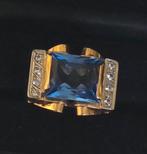 Bague "TANK" or jaune 18k Sertie de réal pierres précieuses, Handtassen en Accessoires, Ringen, Ophalen of Verzenden, Geel, Goud