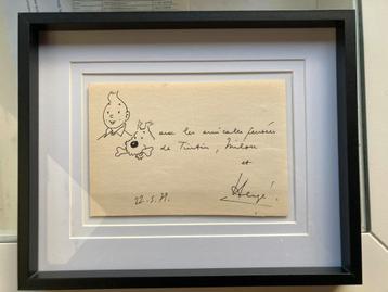 TINTIN DEDICACE HERGÉ ORIGINELE TEKENING 1977 beschikbaar voor biedingen