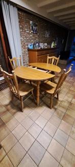 Eiken uitrekbare tafel en 4 stoelen, Ophalen, Zo goed als nieuw