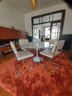Prachtige marmeren Tuliptafel 137 cm  + 5 vintage stoelen, Huis en Inrichting, 100 tot 150 cm, 100 tot 150 cm, Rond, Vintage