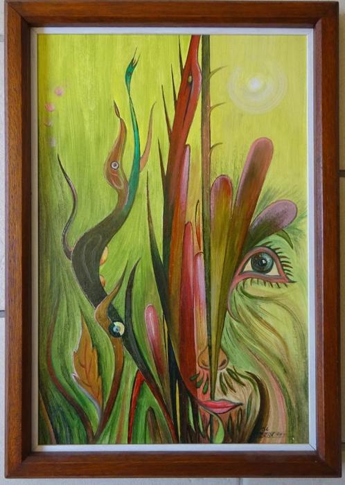 Lode Herreman, paneel, 47 x 32 cm, broze evenwicht 2002, Antiek en Kunst, Kunst | Schilderijen | Klassiek, Ophalen of Verzenden