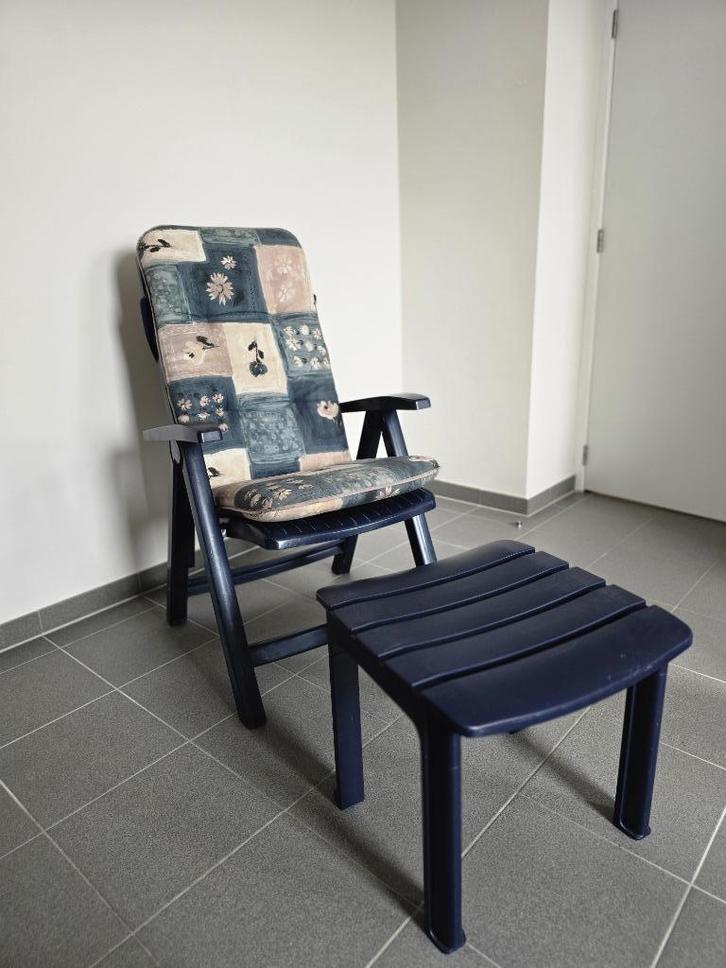 Terras/Tuinstoel Aquarius met Tafeltje en Kussen, Tuin en Terras, Tuinstoelen, Gebruikt, Kunststof, Inklapbaar, Verstelbaar, Ophalen