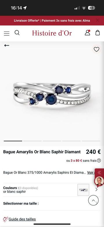 Bague Or Blanc Saphir Diamant, Or, Comme neuf, Or, Enlèvement