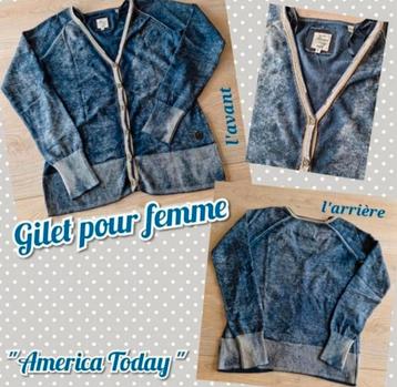 Gilet pour femme-bleu et gris-America Today-T.L