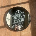 Western Gothic Cowboy Schedel Handgegraveerde spiegel, Maison & Meubles, Enlèvement ou Envoi, Moins de 100 cm, Rond, Comme neuf