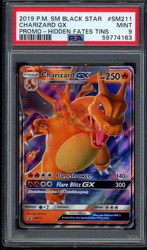 Charizard GX PSA 9 - SM211 - Sun & Moon Promo 2019, Hobby en Vrije tijd, Verzamelkaartspellen | Pokémon, Zo goed als nieuw, Losse kaart