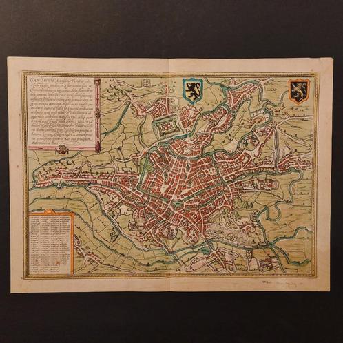 Gent Gandavum Braun & Hogenberg Civitates Orbis Terrarum 16e, Antiek en Kunst, Kunst | Etsen en Gravures, Ophalen of Verzenden