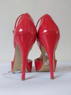 873B* DERIMOD escarpins rouges cuir vinyle peep toe (40), Comme neuf, Escarpins, Rouge, Envoi