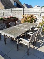 Tuinset teak tuintafel uittrekbaar en stoelen met kussens 6, Tuin en Terras, Ophalen, Gebruikt, 6 zitplaatsen, Teakhout