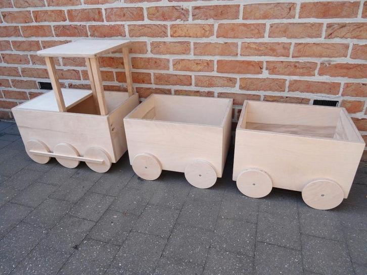 nieuwe grote sterke houten trein met opbergkisten 1.30 m, Kinderen en Baby's, Speelgoed | Houten speelgoed, Nieuw, Ophalen