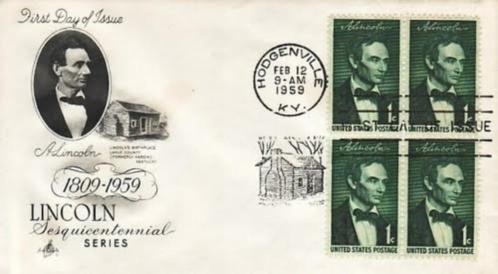 USA - FDC 1959 - Lincoln Issue - Scott 559 (with pane of 4), Timbres & Monnaies, Timbres | Amérique, Affranchi, Amérique du Nord