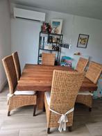 vierkante teaken eettafel met stoelen, Huis en Inrichting, 100 tot 150 cm, 100 tot 150 cm, Teakhout, Gebruikt