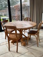 Rond eiken tafel met 4 unieke stoelen, Huis en Inrichting, Tafels | Eettafels, Rond, Ophalen of Verzenden, Zo goed als nieuw