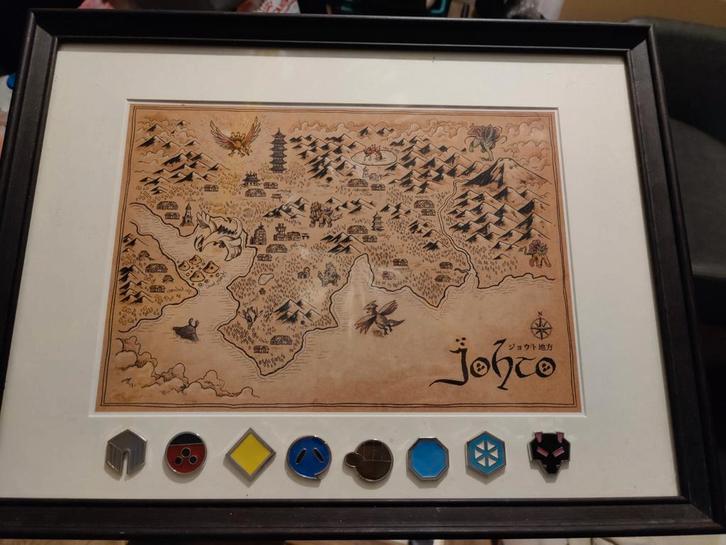 Pokémon Johto map met Gym badges, Verzamelen, Speelgoed, Ophalen