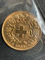 20 zwitserse Frank 1935 B, Ophalen of Verzenden, Goud