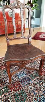 Degelijke antieke stoel met lederen zit, Brun, Utilisé, Enlèvement ou Envoi, Cuir