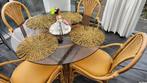 Rotan set eettafel rond en 4stoelen, Tuin en Terras, Ophalen, Gebruikt, Rotan, Eettafel