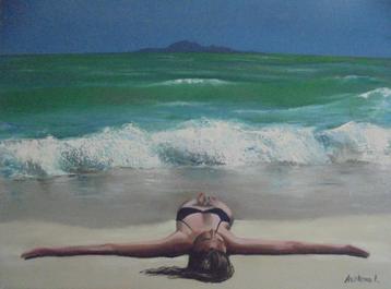 olieschilderij strand/zee (60x80cm) beschikbaar voor biedingen