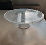 Vintage, ronde taartstandaard van helder glas op voet., Ophalen, Zo goed als nieuw