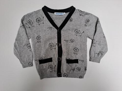 Mt 2j Grijze gebreide gilet met zwarte leeuwen, Kinderen en Baby's, Kinderkleding | Maat 92, Zo goed als nieuw, Jongen, Trui of Vest