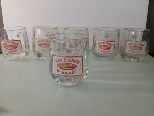 Zes antieke geëmailleerde MOKKEN VIN D'ORGE W-BAULET, Verzamelen, Biermerken, Gebruikt, Pul(len), Overige merken, Ophalen of Verzenden