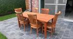 tafel massief teak hout  + 6 stoelen, Ophalen, Gebruikt, Teakhout, 50 tot 100 cm