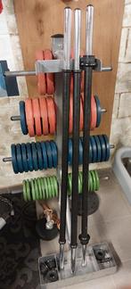 Body pump rack 9 stangen 60 gewichten, Ophalen, Gebruikt