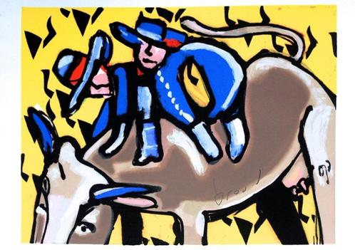 Herman Brood - "Bulls Ride (stier)", Antiquités & Art, Art | Lithographies & Sérigraphies, Envoi