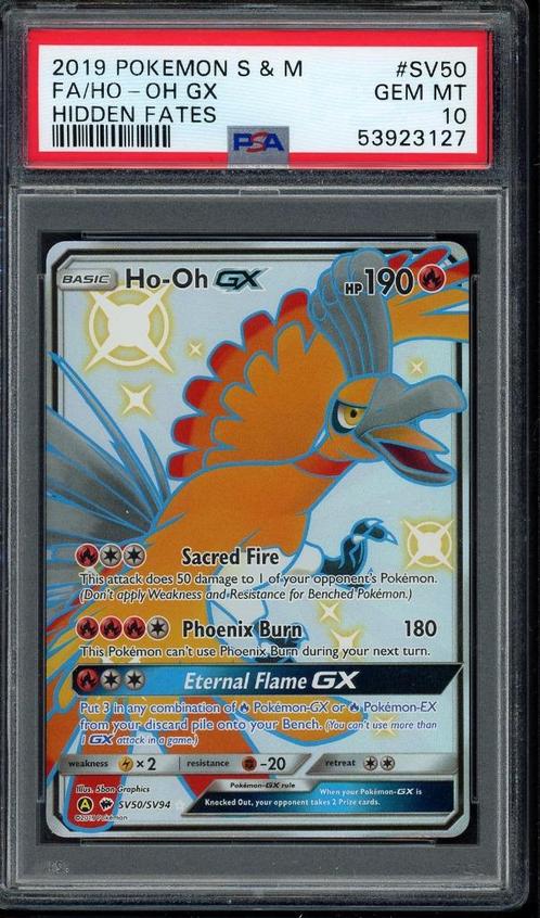 Ho-Oh GX PSA 10 - SV50/SV94 - Sun & Moon - Hidden Fates 2019, Hobby en Vrije tijd, Verzamelkaartspellen | Pokémon, Zo goed als nieuw