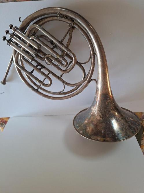 Franse hoorn, compleet, prachtig verzilverd, GEEN slag, Muziek en Instrumenten, Blaasinstrumenten | Hoorns, Gebruikt, Verzenden
