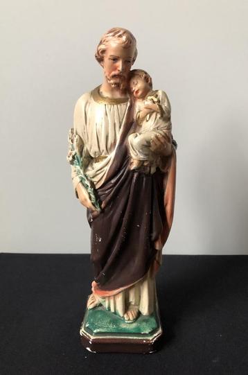 Belle statue sainte, Joseph et l'enfant, en plâtre, 31 cm