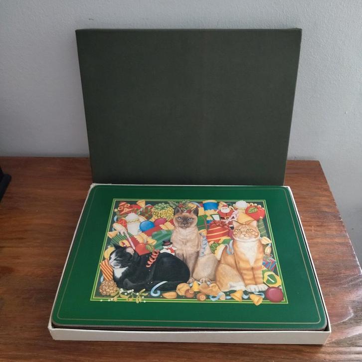 Set van 6 Pimpernel „Christmas Cats” placemats Vintage., Huis en Inrichting, Woonaccessoires | Onderzetters, Zo goed als nieuw