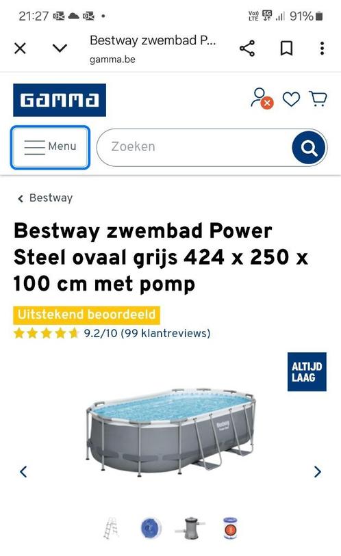 Zwembad Bestway ovaal 424x250x100cm + ladder + filter, Tuin en Terras, Zwembaden, Gebruikt, Opzetzwembad, 80 tot 120 cm, 400 cm of meer