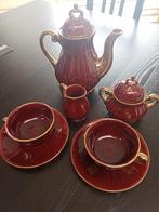 Mooi 7 delig koffieservies , donkerrood, Antiek en Kunst, Antiek | Servies compleet, Ophalen