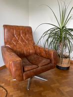 Vintage zetel bruin leder, Huis en Inrichting, Fauteuils, Ophalen, Gebruikt, Vintage, 75 tot 100 cm