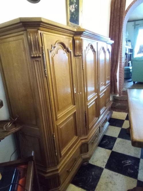grote kledingkast met 4 deuren in massief eikenhout, Huis en Inrichting, Kasten | Overige, Gebruikt, Ophalen
