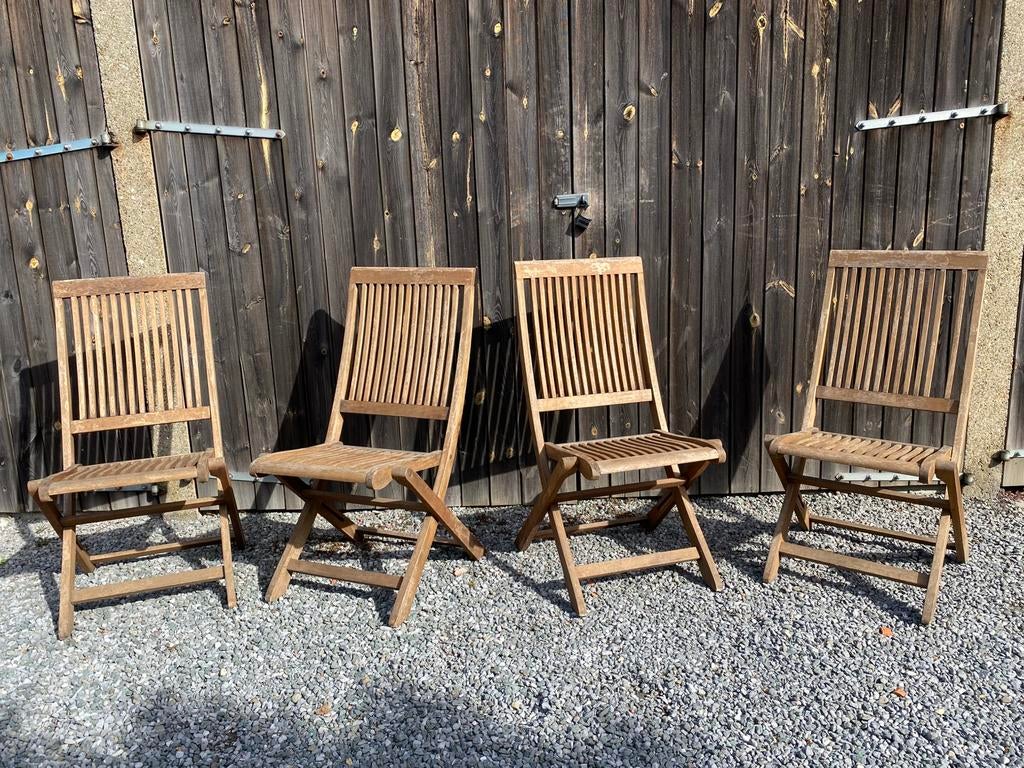 4x Inklapbare teak houten terrasstoelen, Jardin & Terrasse, Enlèvement, Utilisé, Bois de teck, Pliant