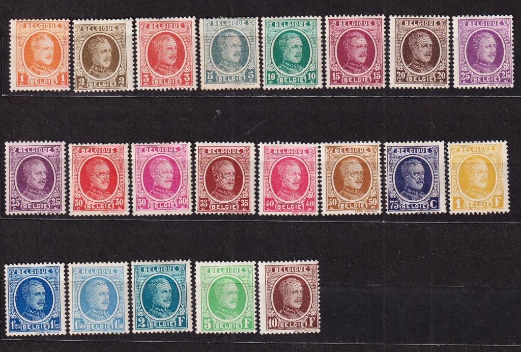 Belgique 1922 COB 190-210 Albert I Type Houyoux complet, Envoi, Non oblitéré, Trace d'autocollant