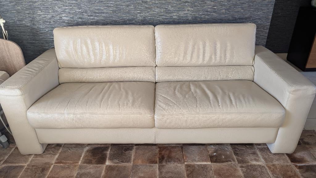 Lederen zetel, Huis en Inrichting, Zetels | Zetels, Ophalen, Gebruikt, Driepersoons, Rechte bank