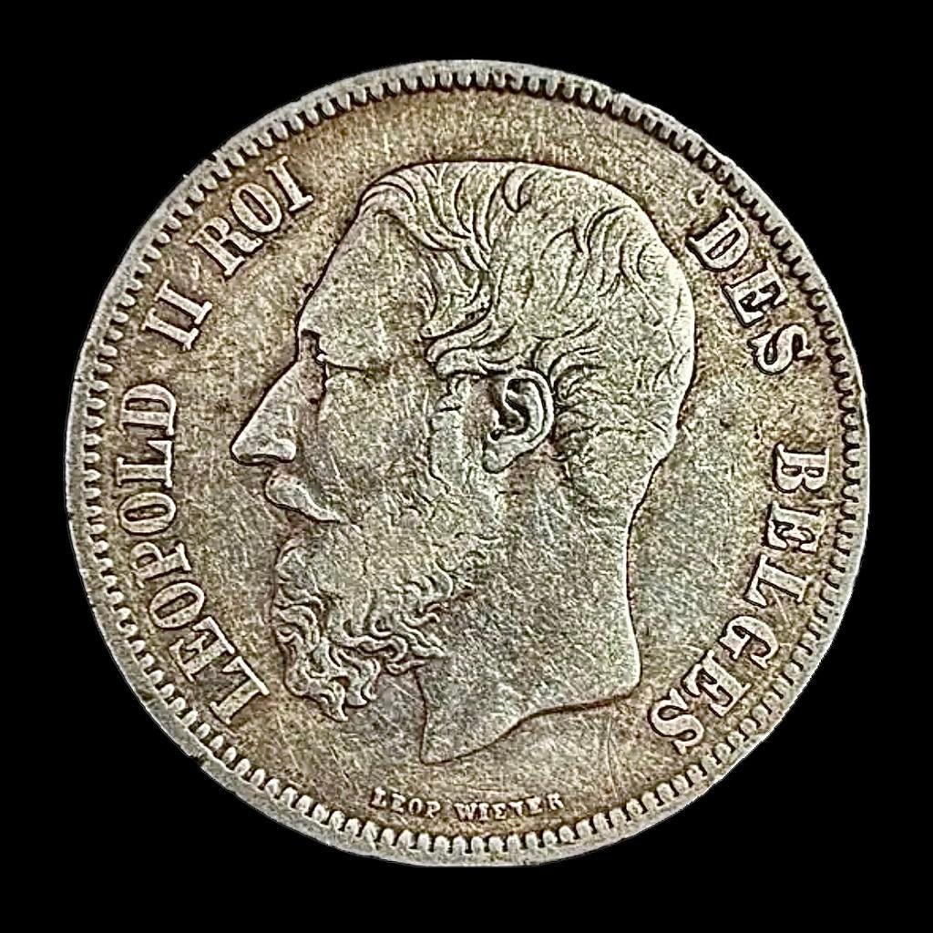 Zilveren 5 Francs Leopold II (1869), Zilver, Ophalen of Verzenden, Losse munt, Zilver