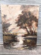 Huile sur toile sous bois signe Émile lammers, Antiek en Kunst, Ophalen of Verzenden