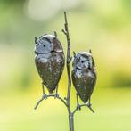 Beaux oiseaux - Deux hiboux en métal sur une tige, Enlèvement ou Envoi