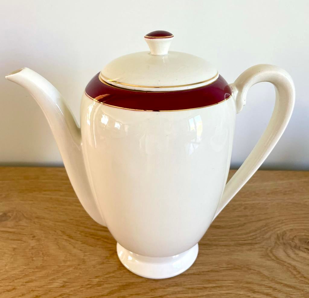 Koffie-theepot Sarreguemines, Ile de France, bordeaux & goud, Antiek en Kunst, Antiek | Servies los, Ophalen