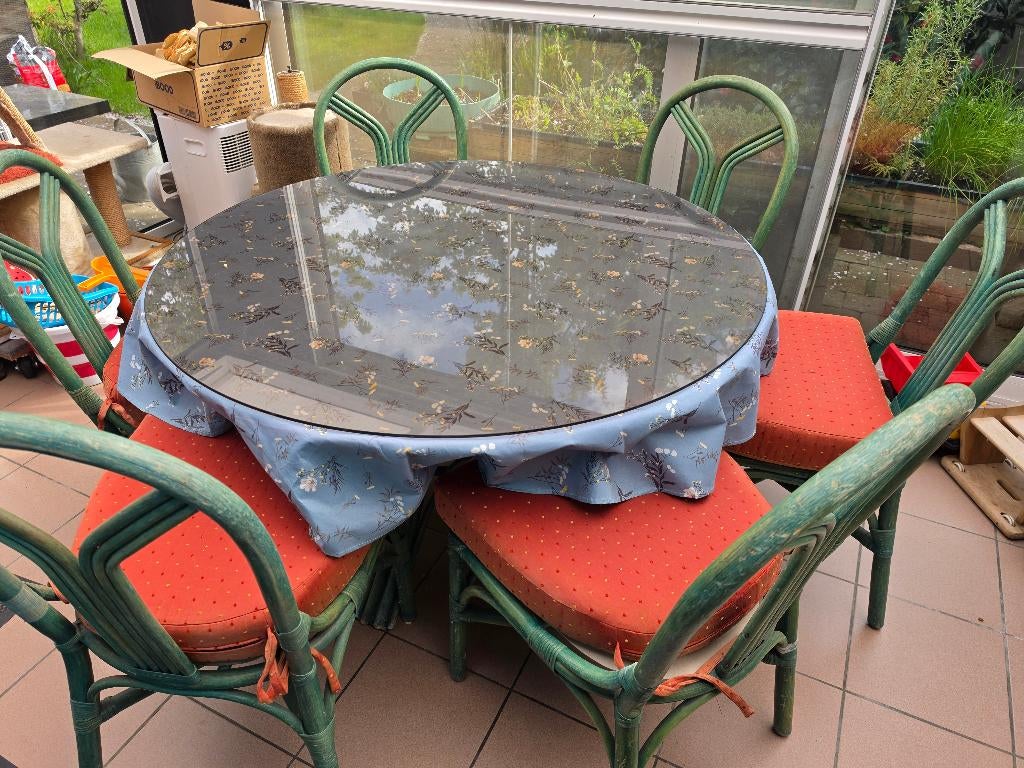 rotan tuinset (tafel + 6 zetels), Ophalen, Gebruikt, Rotan, 6 zitplaatsen