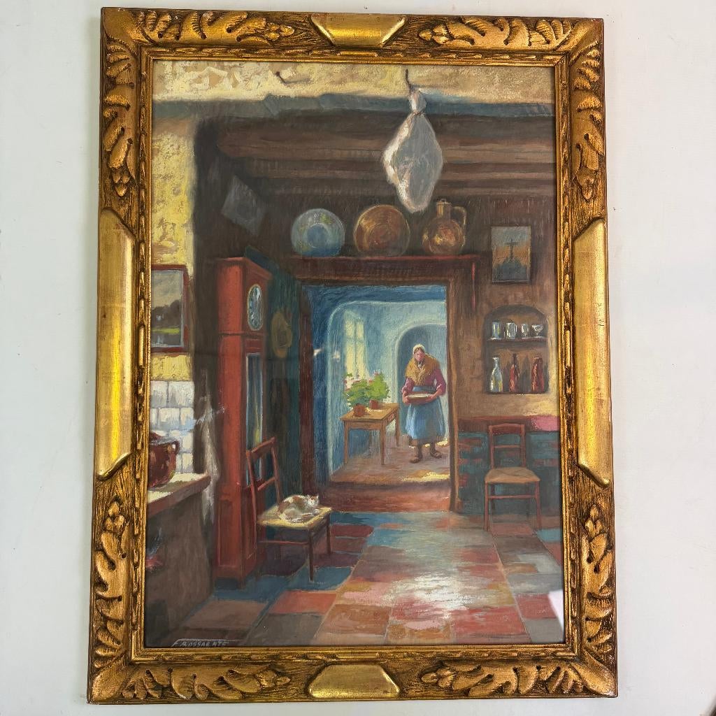 “Normandisch interieur” van François Bossaerts, Ophalen of Verzenden